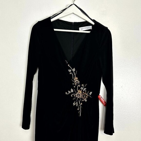 MAC DUGGAL Faux Wrap Long Sleeve Gown W/ Applique Detail in Black Size US 6 - Picture 4 of 9